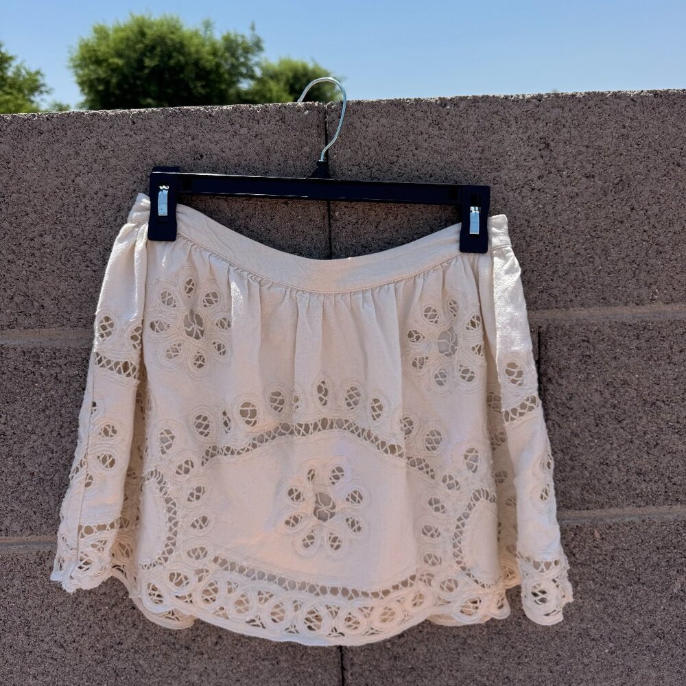 Urban Outfitters Women's Eyelet Cream Mini Skirt